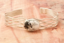 Native American Jewelry Genuine White Buffalo Sterling Silver Branch Bracelet